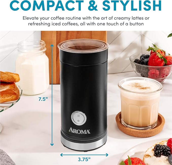 AROMA® 4-in-1 Cold & Warm Milk Frother and Steamer with Auto-Off One-Touch Controls (200ml)