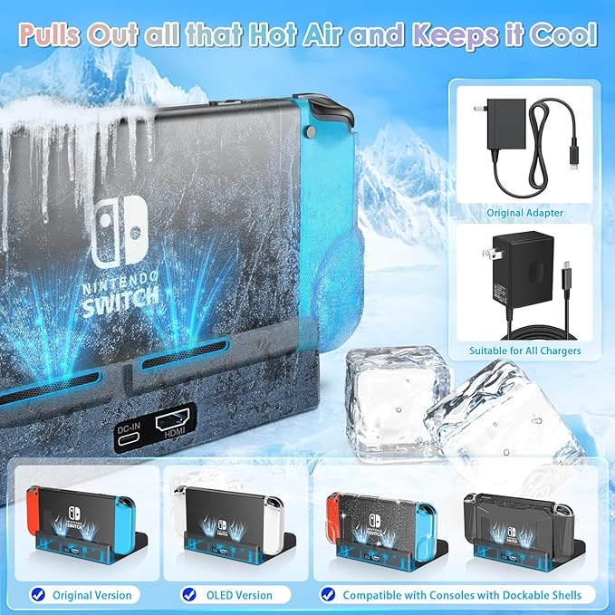 Fenolical TV Switch Dock Station for Nintendo Switch/OLED, Support 4K/1080P HDMI Charger Docking Station for Joycon Controller Accessories for PS3 Skins with 12 Game Slots (Black)