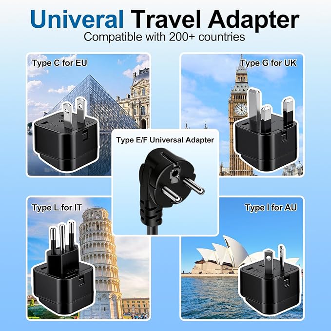 220v to 110v Travel Voltage Converter: International Universal Voltage Black Converter US to Europe Power Strip Plug Transformer - 2000W Electric Hair Dryer Step Down Outlet Converters for European UK