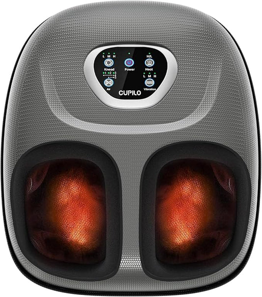 CuPiLo Foot Massager with Heat, FSA Eligible HSA Shiatsu Foot Massager Machine for Plantar Fasciitis, Adjustable Vibration & Pressure for Neuropathy Pain, Women Men Gifts, Fits Up to 12"(Gray)