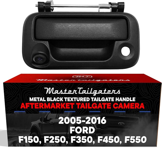 Master Tailgaters Black Metal Tailgate Handle with Backup Camera Replacement for Ford F150 F250 F350 F450 F550 (2005-2016) | IP68 Waterproof | Parking Grid Lines Available | Easy to Install