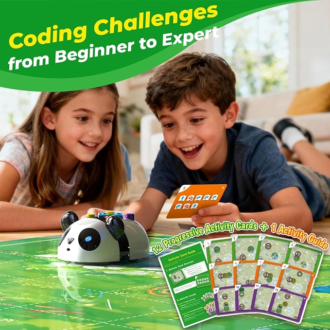 Apitor Robot Panda Coding Robot Activity Set - 48 Pieces, Screen-Free STEM Learning Toy with Smart Sensing & Loops, Educational Programming Gift for Kids Ages 4-5