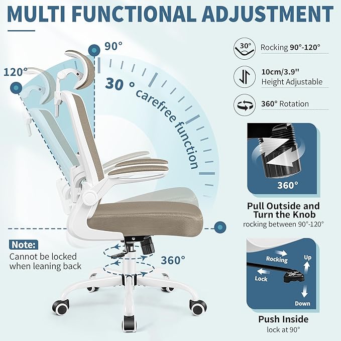 FelixKing Office Chair, Desk Chair with Adjustable Lumbar Support, Ergonomic Computer Chair with High Back and Armrest, Adjustable Height Gaming Chair Home Office Swivel Chair(Khaki)