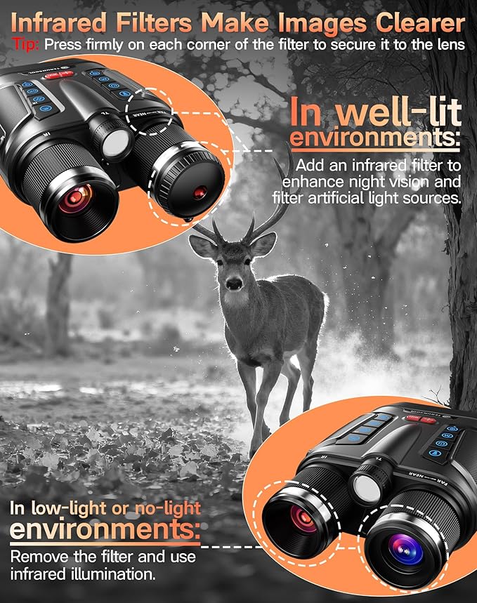 Night Vision Goggles - Smart APP 4K Night Vision Binoculars, 10000mAh Battery, 128GB Card for Photo and Video, 3'' UHD Screen & 8X Zoom Binoculars for Camping, Hunting, Security (Black)