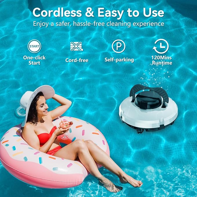 Upgrade Robot Pool Vacuum for Above Ground Pool, Cordless Robotic Pool Cleaner Dual Motors, 120 Mins Runtime, Auto-Dock, Automatic Pool Vacuum Cleaner for In-Ground Flat Pools Up to 1000 Sq.Ft