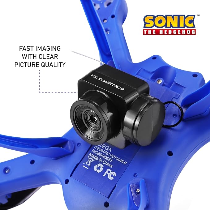 Sonic The Hedgehog Sky Racer Drone - WiFi Camera, 3D Flips, Variable Speed Settings, Kid's Toy Drone with 10 Min Flight, Auto Hover, and Remote Controler Included