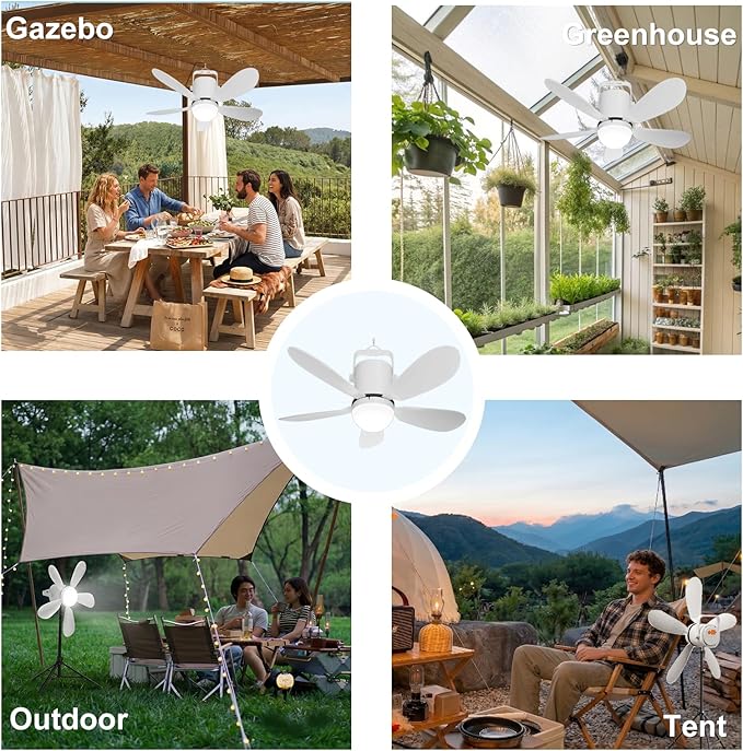Canopy Fan 21'', Portable Ceiling Fan with Remote Control and Extension Hook, Outdoor Ceiling Fan Ligh for Gazebo, Tent, Patio, Camping