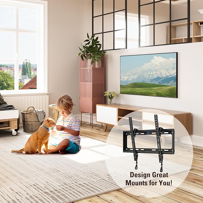 Mounting Dream Tilting TV Mounts for Most 26-60 Inch LED, LCD TVs up to VESA 400 x 400mm and 88 LBS Loading Capacity, TV Wall Mount with Unique Strap Design for Easily Lock and Release MD2268-MK