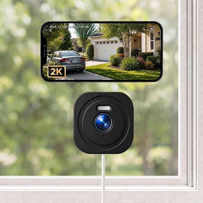 4MP 2K Window Camera, No Glare Thru-Glass Full-Color Night Vision, 2.4GHz & 5GHz WiFi Indoor Cameras for Home Security, Easy Install, Motion Detection, No Monthly Fee, 24/7 Recording