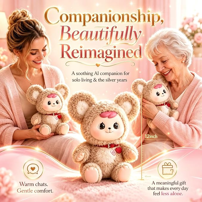 AI Powered Plush Bear Interactive Toy American Smart Voice Chat Human Like 91 Languages Communicable Companion Stuffed Animal Doll for Kids Learning Gift