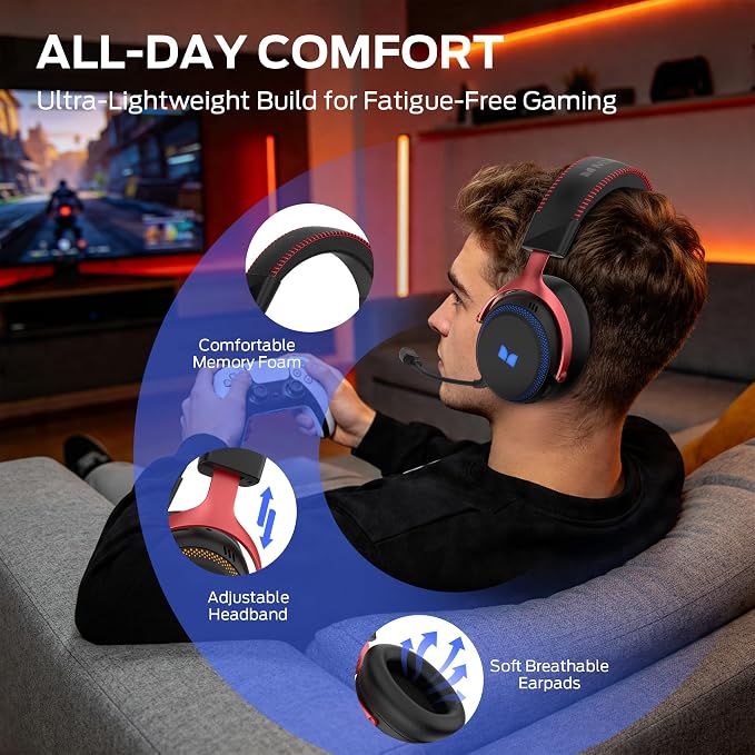 Monster Mission 350 Wireless Gaming Headset for PC, Ps4, Ps5, Xbox Headset with Virtual 7.1 Surround Sound Gaming Headphones, RGB Lights Over Ear Headphones for Switch, Xbox Series X/S, Laptop, Mobile