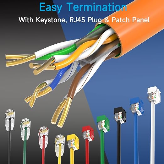 Cat6 Ethernet Cable 1000FT Channel Test Pass, Cat6 1000ft Ethernet Cable 23AWG Solid CCA, Cat6 Cable 550MHZ 10G with Easy Pull Box Orange