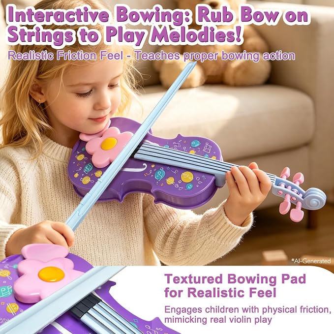 Sealive Kids Electronic Violin Toy with Bow, 17 Inch Music Instrument for Kids Ages 2+, Soft Simulated Bowing Surface, Built-in Songs, Auto Play & Tremolo Modes, Musical Gift for Girls Boys