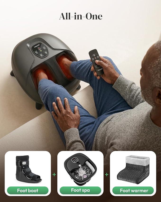 Heycool 2026 Upgrade FSA Eligible HSA Foot Massager, Shiatsu Foot Massager Machine with Heat and Compression for Plantar Fasciitis Neuropathy, Remote Control, Gifts, Size 14