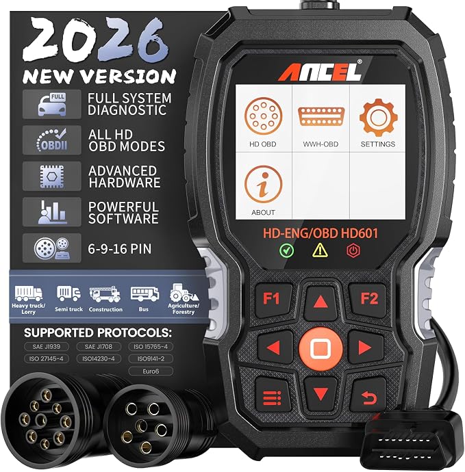 ANCEL Heavy Duty Truck Scanner HD601 All System Diesel Diagnostic Scan Tool fits for Cummins, Detroit, Freightliner, International, Paccar, Check Engine for Truck & Car 2 in 1 Code Reader (Gray)