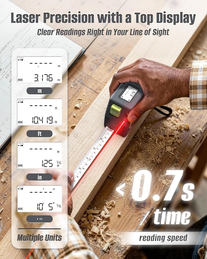 Laser Tape Measure 2-in-1, Inkerma 130Ft Laser Measurement Tool & 16Ft Measuring Tape, Digital Laser Tape Measure