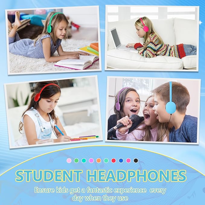 Kids Headphones Bulk for School Classroom 10 Pack On Ear Classroom Headphones for Kids Student Children Boys Girls Multi Color 3.5mm Jack (10 Color)