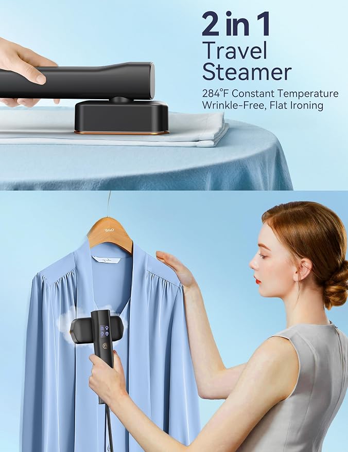 Steamer for Clothes,Sundu Portable 2-in-1 Travel Steamer&Iron,15s Fast Heat-up,100ml Water Tank,Ironing Gloves,25 Min Powerful Continuous Steam,1000W&4 Modes Light Steam Iron for Travel&Home(Black