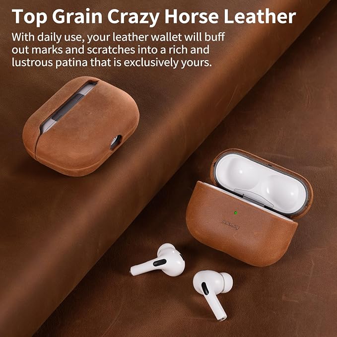 Belemay for AirPods Pro (1st Generation) Case, Compatible with MagSafe, Premium Crazy Horse Leather [Vintage Aesthetic] - Unique Patina - Comfort Grip - Compatible with AirPods Pro Case (2019), Tan
