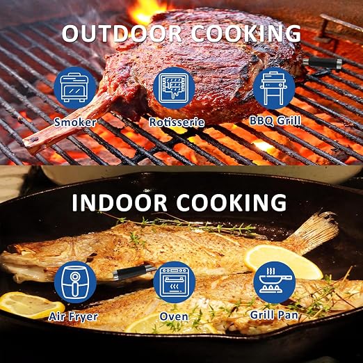 Wireless Smart Meat Thermometer, Digital Meat Thermometer Probe, Rechargeable Cooking Thermometer for Meat, 656FT Bluetooth Kitchen Thermometer for Meat, BBQ, Grilling, Oven, Smoker