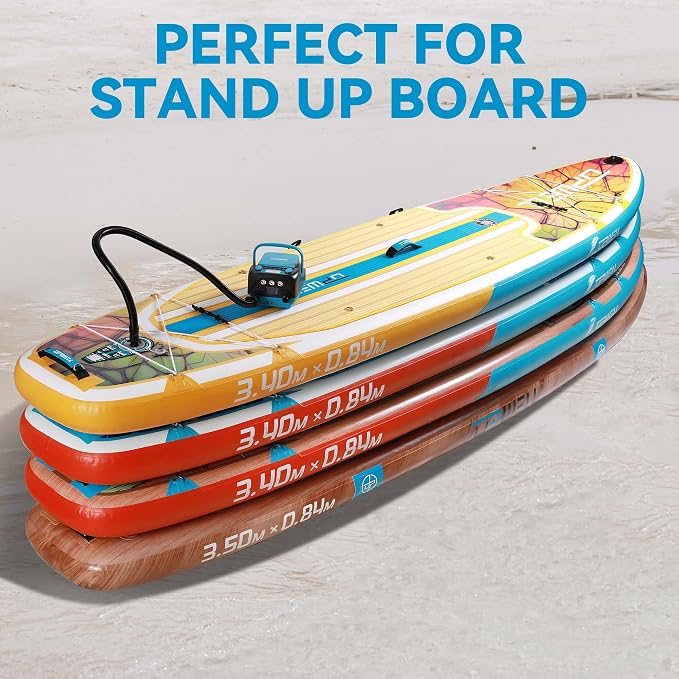 UPWELL Rechargeable Paddle Board Pump 16PSI Sup Air Pump with 6000mah Battery, 12V DC Car Connector Intelligent Dual Stage Inflation & Auto-Off Feature, Deflation Function