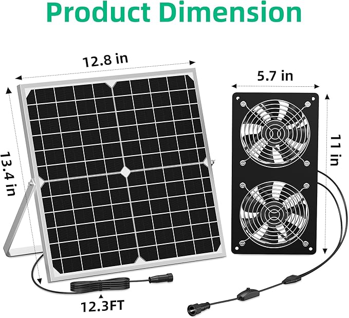 Solar Powered Exhaust Fan for Shed, 350 CFM High Airflow Solar Vent Fan with Dual Waterproof Fans, Outdoor Cooling Ventilation for Chicken Coop, Greenhouse, Dog House | High Airflow, Dual Waterproof Fans, Outdoor Cooling Ventilation, For Chicken Coop, ...