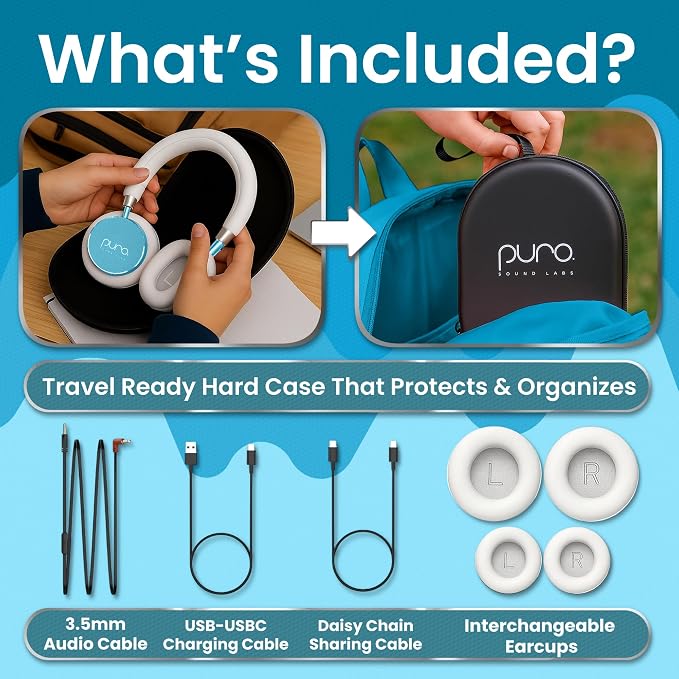 Puro Sound Labs Kids Wireless Headphones – Volume-Limiting 85dB, Built-In Mic, Studio-Grade Sound, 20-Hour Battery Life, Comfortable Fit & Easy to Connect Kids Bluetooth Headphones – BT2200 Plus, Teal