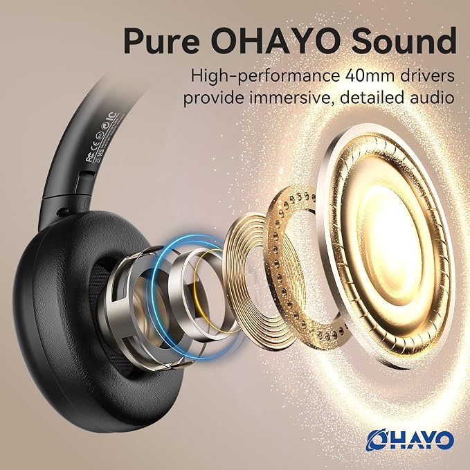 OHAYO Wireless TV Headphones for Seniors with Transmitter Charging Dock, Digital Optical AUX RCA Plug and Play Wireless Headphones for Watching TV, No Audio Delay, 100ft Range, Hearing Impaired Gifts