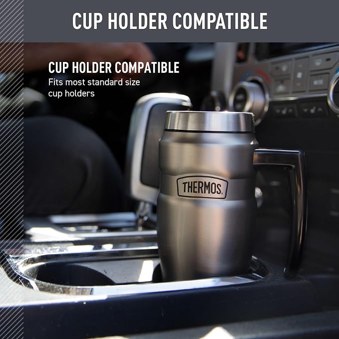 THERMOS Stainless King Vacuum-Insulated Travel Mug with Handle - 16oz, Matte Teal Tumbler for Hot & Cold Drinks - Leak & Sweat-Proof Stainless Steel Coffee Mug with Lid for Commuting