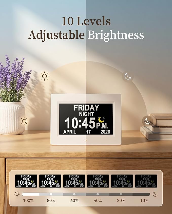 【Upgraded】27 Alarms Digital Talking Clock with Day and Date, Custom Reminders, 1280*800p HD Dsiplay, 10-Levels Dimmer, Auto DST, Sleep Trainer for Elderly Dementia, Voice-Talking with Remote