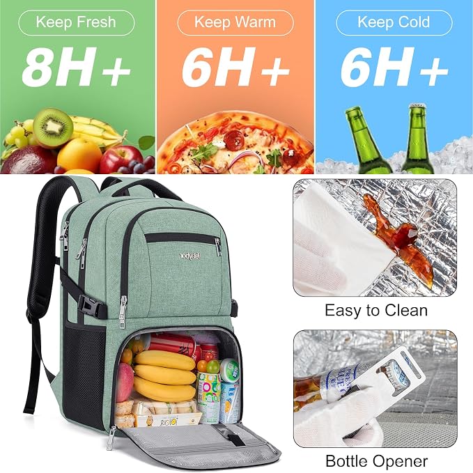 Insulated Lunch Backpack Fit 17" Laptop, Work Backpack with Lunch Box for Men & Women, Water Resistant College Computer Bag for Travel, Business, Hiking