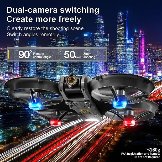 4.5-inch HD Screen Remote Control Drone with 2K Dual Cameras and Brushless Motor, Quadcopter with Propeller Guards, Auto Hover, 3D Flips, Follow-Me Mode, LED Night Lights, Two Batteries for 30 Minutes Flight Time, One-Key Takeoff/Landing — The Ideal Gi...
