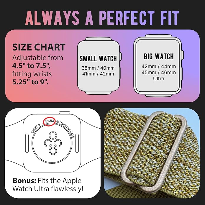 Braxley Bands for Apple Watches - Stretchy and Washable - Adjustable with Apple Watch Bands for Women & Men - Compatible with Apple Watch Series SE Ultra 9 8 7 6 5 4 3 2 1