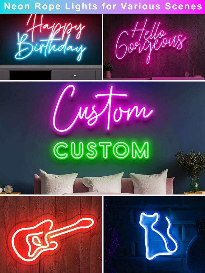 Ledagic 50ft LED Neon Rope Lights with App and Remote Control, IP65 Waterproof Neon Strip Lights for Outdoor Indoor, DIY Design Flexible Led Rope Lights for Bedroom, Living, Gaming, Party Decor