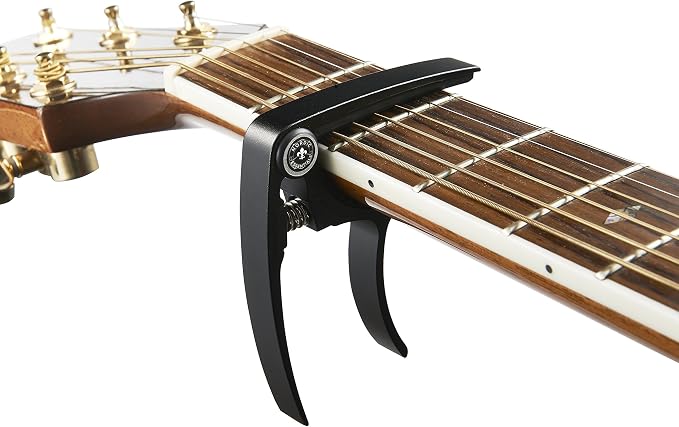 Guitar Capo (2 Pack) for Acoustic Guitars, Ukulele, Banjo, Mandolin, Bass - Made of Ultra Lightweight Aluminum Metal (1.2 oz!) for 6 & 12 String Instruments - Nordic Essentials, Black+Silver