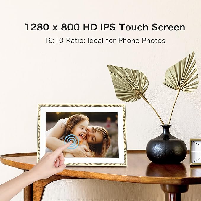 Digital Picture Frame, 10.1'' Frameo Digital Frame Wifi, 32GB Memory, 1280*800 HD Touch Screen Digital Photo Frame, Wall Mountable, Share Instantly, Anniversary, Birthday Gifts for Women, Mom, Golden