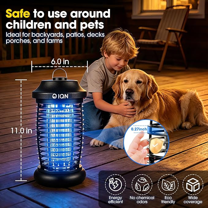 Bug Zapper Outdoor, Plug-in Electric Mosquito Fly Zapper, 15W Light & 4200V Grid, On/Off Switch, Mosquito Traps & Killer for Home, Kitchen, Patio, Backyard and More (Black)