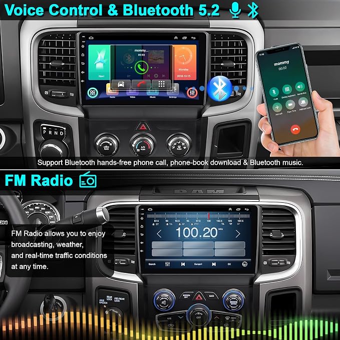 8-core 4G+64G Car Radio for Dodge 2013-2018 RAM 1500/2500/3500(Manual & Auto AC), 9 Inch IPS Touch Screen Car Stereo with Carplay&Android Auto,GPS, WiFi, Bluetooth,FM,Rear View, DSP, Android 15