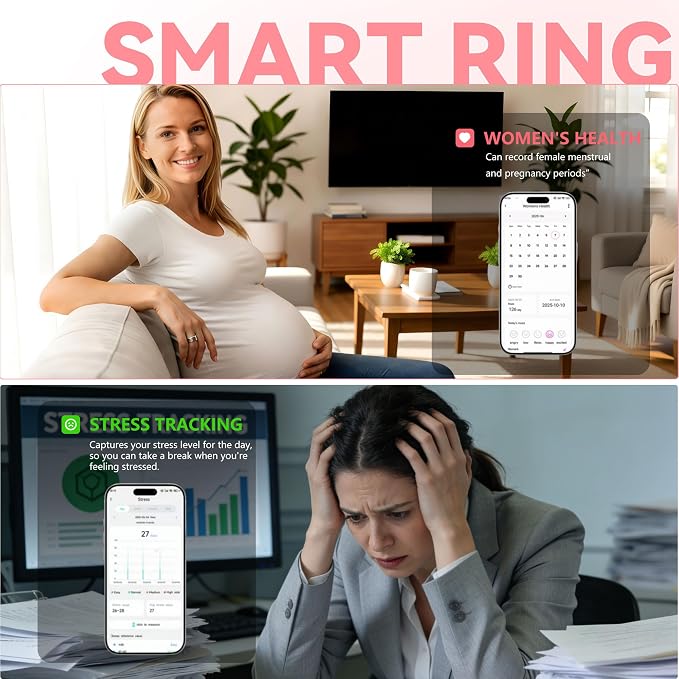 Smart Ring for Women & Men, Health & Fitness Tracker with Heart Rate/Sleep Monitoring/Blood Pressure,5ATM Waterproof,Activity Trackers with Free App,Stylish Fitness Ring Birthday Gift(Size 11, Silver)