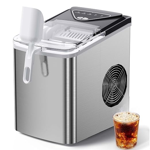 Silonn Countertop Ice Maker Machine, 9 Ice Cubes Ready in 6 Mins, 26 lbs/24 Hrs Portable Ice Maker with Basket & Scoop, 2 Ice Sizes, Self-Cleaning Compact Ice Machine for Home, Party, Office