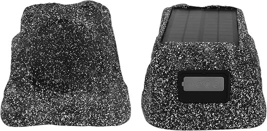 Herdio 6.5" Rock Bluetooth Speakers Outdoor Waterproof IPX7 Wireless Solar Max 200 Watt, TWS Connection Powered with Rechargeable Battery for Garden Patio Deck Pool Backyard（Black，1Pair）