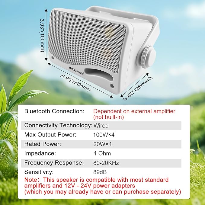 STUDIOFINIX 3.5'' Passive Outdoor Speakers Wired Waterproof,400W Premium Mountable Wall Mount Speakers with Superior Sound,All-Weather Durability,for Patio Marine Boat Garage Indoor(White 2 Pairs)
