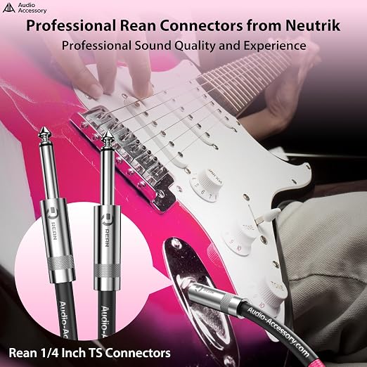 AA AUDIO ACCESSORY Guitar Cable 25ft, Nylon Braided Anti-Kinking Kevlar-Reinforced, 20AWG 99.99% OFC 1/4 Instrument Cable, Dual Shielded Amp Cord for Fender Electric Guitar, Neon Pink