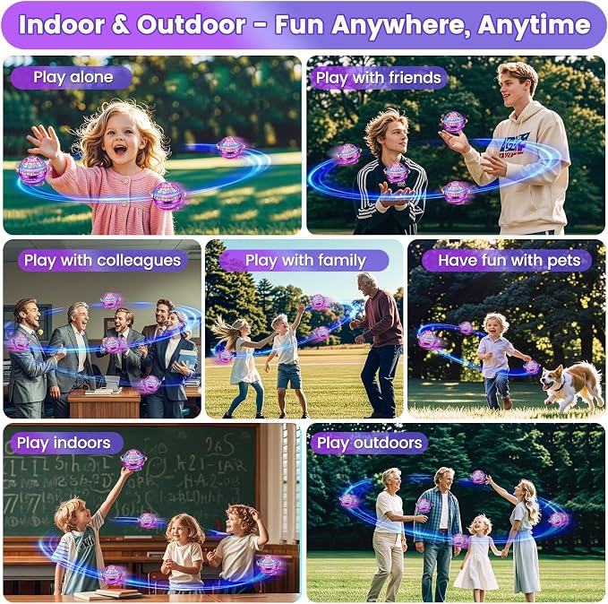 Flying Orb Ball Toy, 2026 Upgrade Hand Controlled Hover Ball with LED Lights,360° Rotating Boomerang Globe Cool Mini Drone, Ideal Birthday&Christmas Gift for Boys Girls-Bright Purple