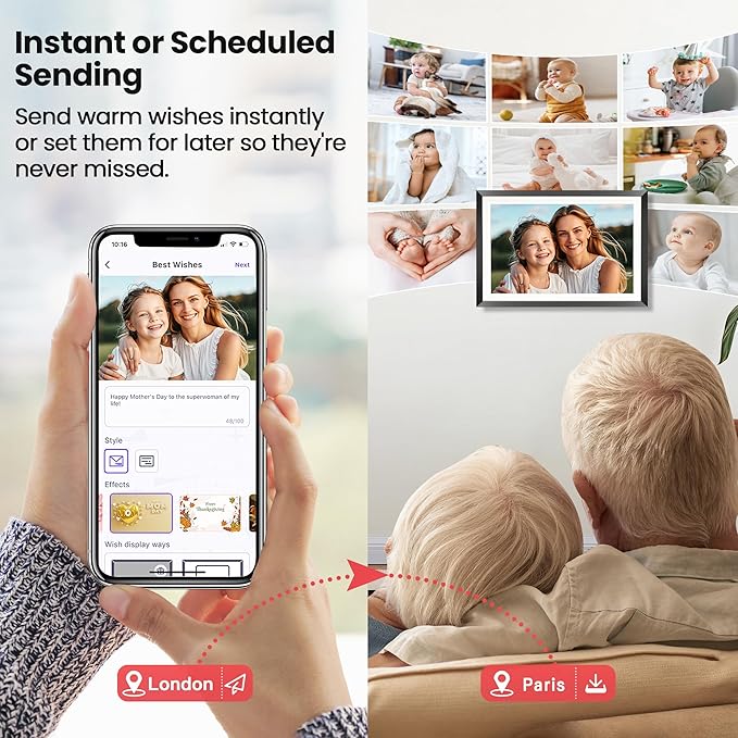 RCA 10.1” WiFi Digital Picture Frame, Electronic Photo Frames 32GB Storage, HD IPS Touch Screen WiFi Frame/Auto Rotate/Wall Mounted, Easy Setup in Uhale App to Share Photo/Video Anytime (Black)