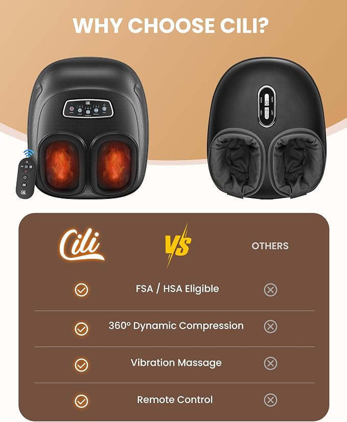 CILI 2026 Upgraded 4-in-1 Heated Foot Massager with Shiatsu, Compression & Vibration, Fathers Day Dad Gifts for Men,Feet Massager Machine with Remote Control, Deep Kneading, Fits Big Feet 14 Men