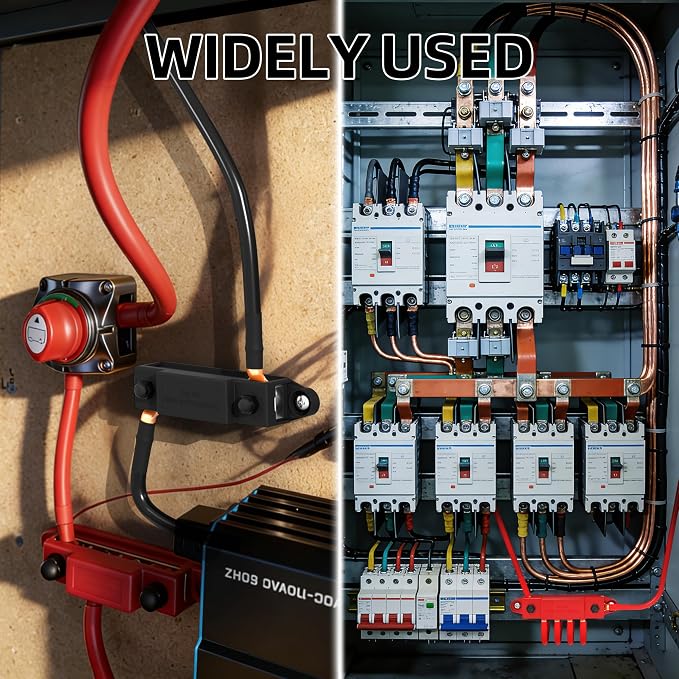 RVMARINEPAT 400A 12V 24V 48V Bus Bar with 6 x 5/16" (M8) Studs, Heavy Duty Power Distribution Block & Battery Terminal Kit with 6 Lugs for Inverter, Solar, Marine, RV (Red & Black Pair)