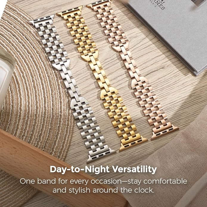 My Pretty Strap - Compatible Apple Watch Band Strap, Stainless Steel Fashion iWatch Replacement Strap- Easy Resizing, No Tool Needed, Fits Most Wrists- Compatible with Series 1-11, SE and Ultra