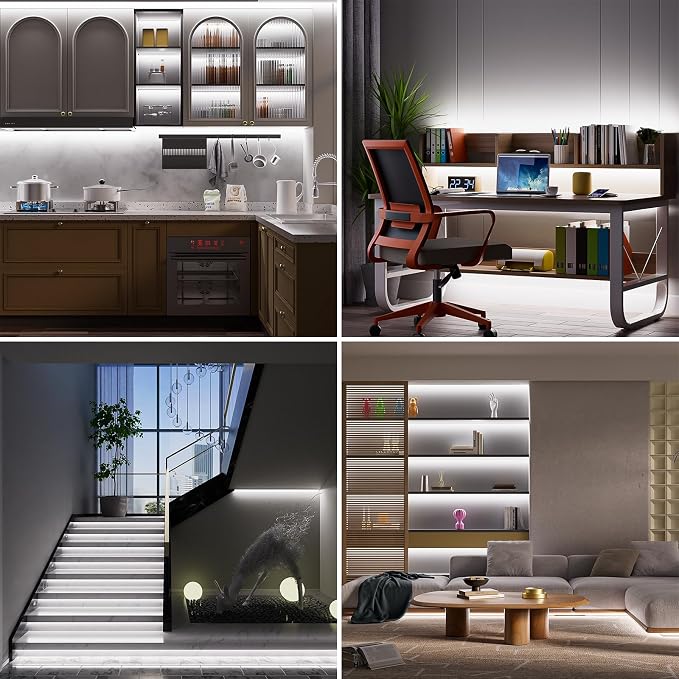 PAUTIX COB LED Strip Light Daylight White 6000K 504LEDs/m,CRI90+ 32.8ft/10m Dimmable 24V LED Tape Lights Kit,Work with Alexa/Google Assistant,for Under Cabinet Bedroom Kitchen DIY Lighting