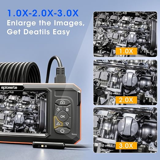 Triple Lens Borescope with 5" IPS Screen, 1920P HD Inspection Endoscope Camera with 50FT Semi-Rigid Snake Cable & 32GB Card, IP67 Waterproof Plumbing Camera for Sewer/Automotive/Drain Pipe